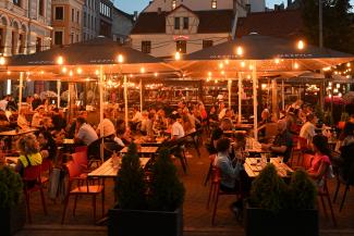People at cafe in the center of Riga